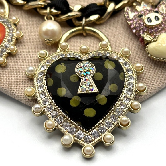 Rare Vintage Betsey Johnson Pigs Fly Polka Dot Pearl Heart Piggy Necklace 18-20” - Picture 2 of 14